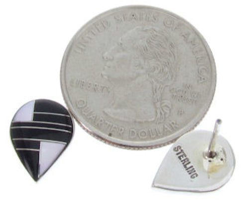 Black Jade And Mother Of Pearl Silver Inlay Post Earrings BW69855